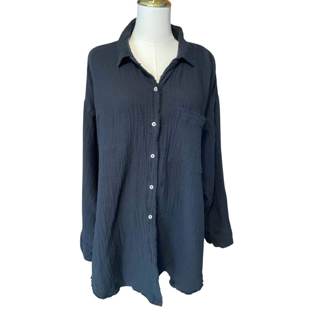 Aerie Day Off Cover Up Shirt.  Gauzy. True Black. Size Large